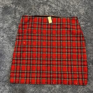 Talbots Red Tartan Skirt Womens Sz 16 Sequin Plaid Wool Blend Straight NWT $99